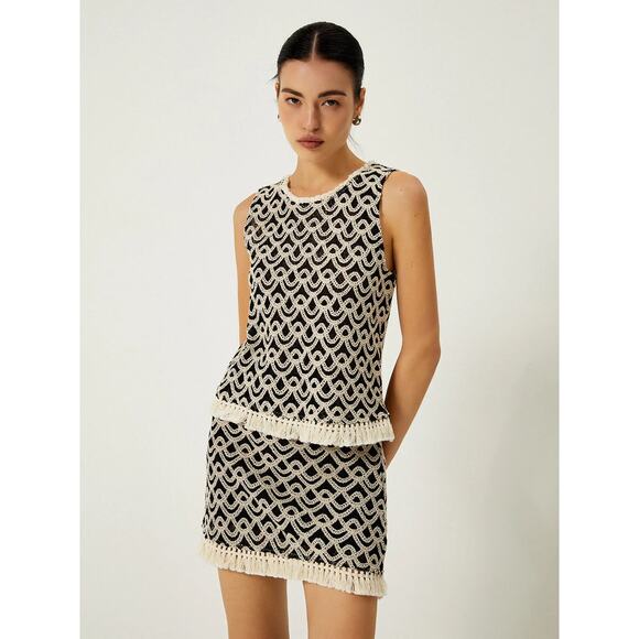 Commense Crochet Wave Boho Pattern Tassel Decor Tank Top M NWT - Picture 1 of 6